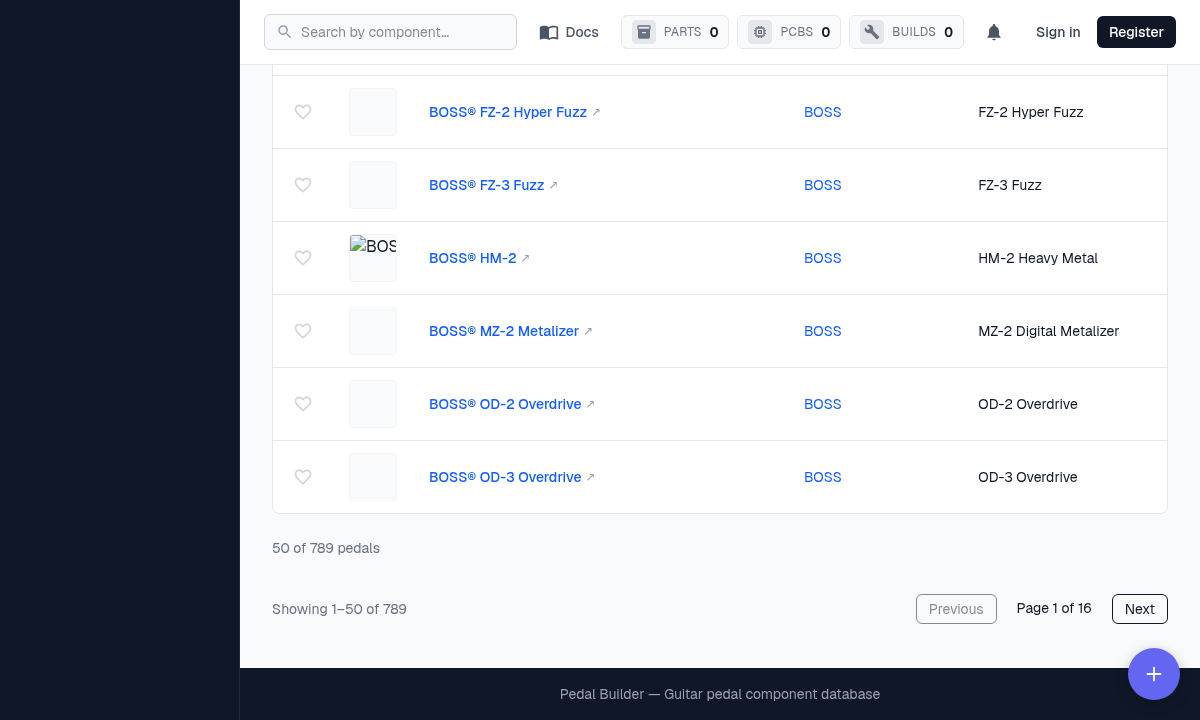 A table footer with the result count and pagination